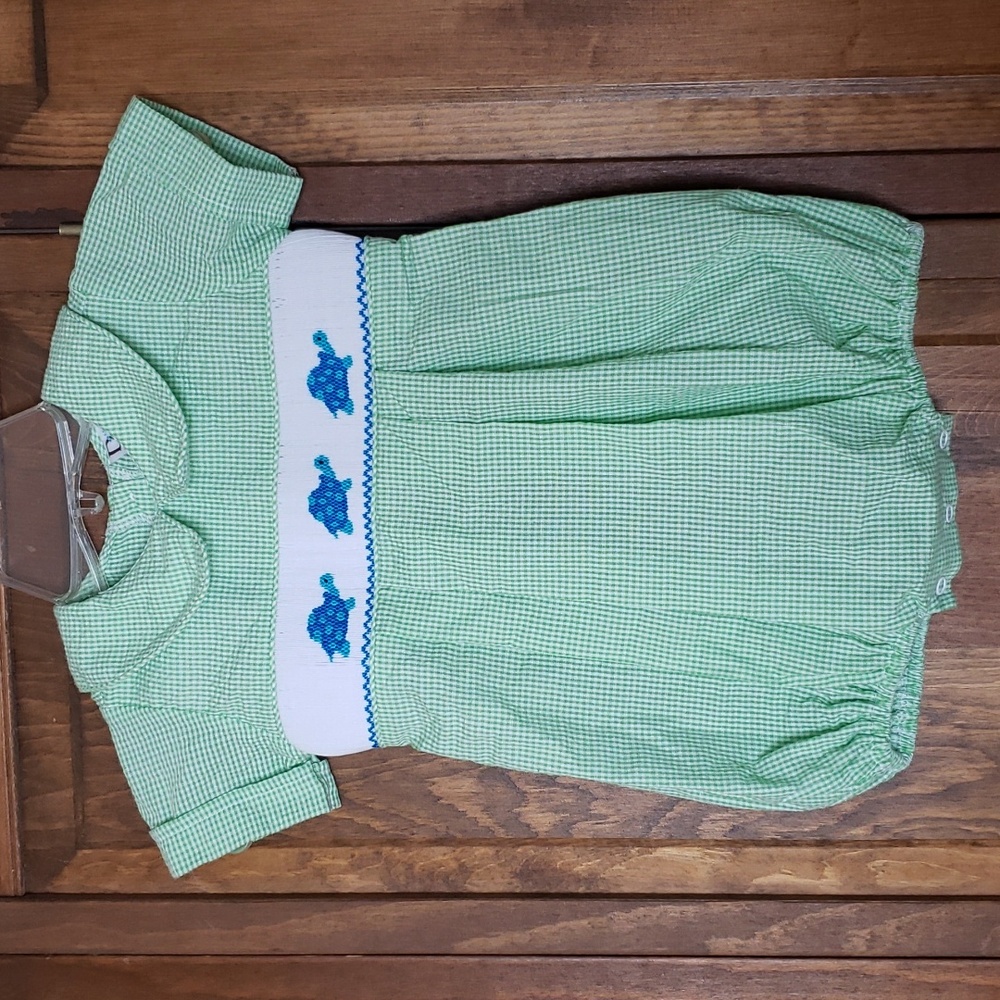 Lolly Wolly Doodle NWOT Smocked Turtle Bubble Romper Jumpsuit Sz 9M